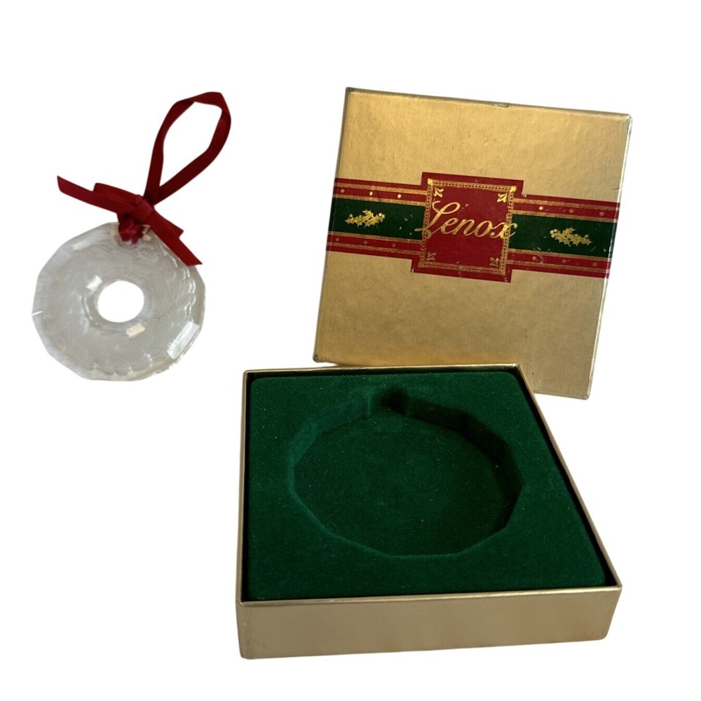 Lenox Crystal Christmas Wreath Ornament Red Ribbon‎ Gift Box